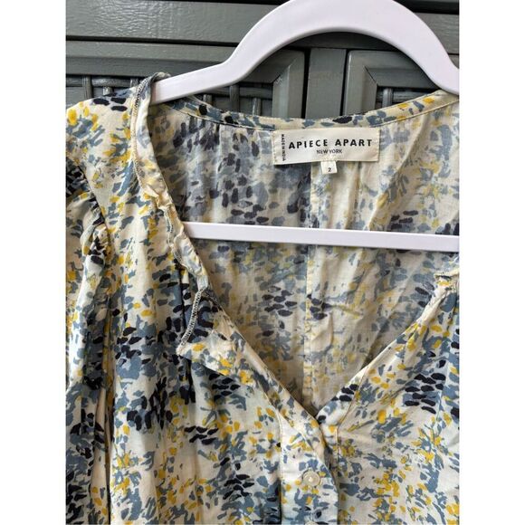 NWOT Apiece Apart everlasting blouse in blue cream, Sz 2, $218 A23 - Picture 3 of 7